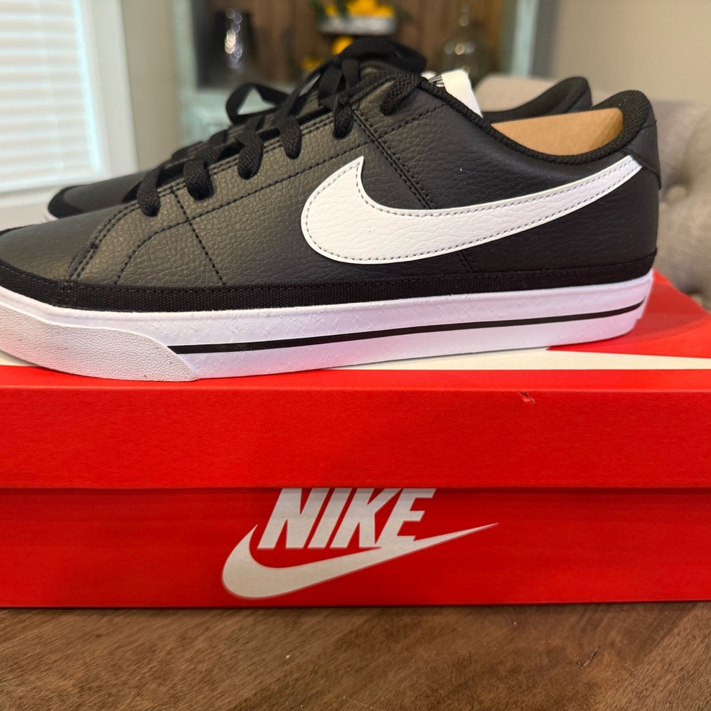 Nike Black and White Court Vision Leather Sneakers